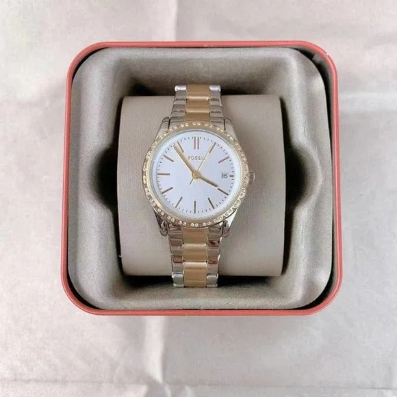 scarlette mini three hand date two tone stainless steel watch